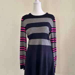 Eliza J Fit & Flare Dress SZ PM Black Gray Hot Pink Striped Color Block Knit